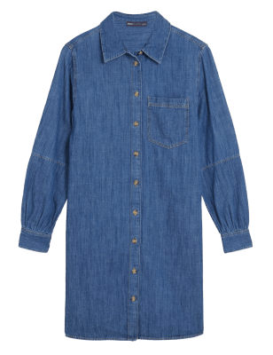

Womens M&S Collection Knielanges Shirtkleid aus Denim, Denim
