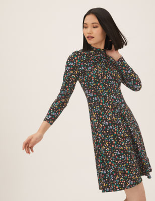 

M&S Collection Vestido skater floral de punto por la rodillaWomens - Black Mix, Black Mix