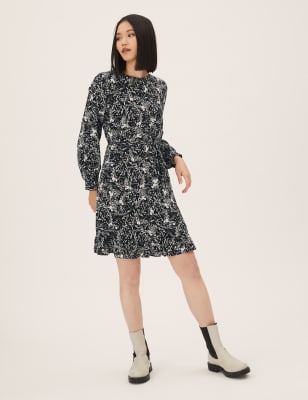 

M&S Collection Minivestido a la cintura estampado con detalle de lazoWomens - Black Mix, Black Mix