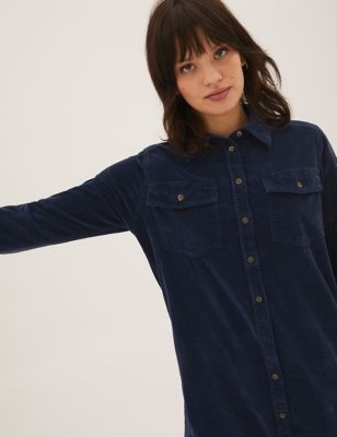 

Womens M&S Collection Petite Pure Cotton Mini Shirt Dress - Blue, Blue