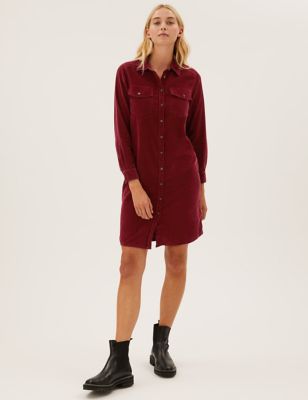

Womens M&S Collection Pure Cotton Knee Length Shirt Dress - Deep Red, Deep Red