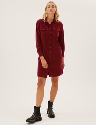 

M&S Collection Vestido camisero por la rodilla 100% algodónWomens - Deep Red, Deep Red