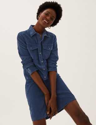 

Womens M&S Collection Pure Cotton Knee Length Shirt Dress - Blue, Blue