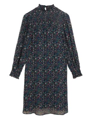 

Womens M&S Collection Ditsy Floral Shirred Smock Dress - Black Mix, Black Mix