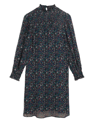 Womens M&S Collection Ditsy Floral Shirred Smock Dress - Black Mix