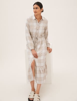 

M&S Collection Vestido camisero a media pierna de cuadros con lazo en la parte delanteraWomens - Natural Mix, Natural Mix