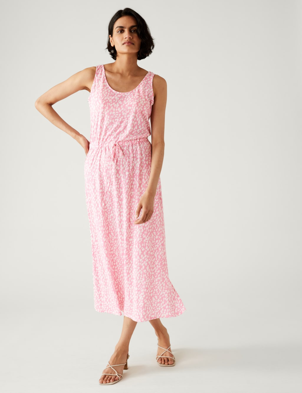 Linen Rich Printed Midaxi Waisted Dress image 4