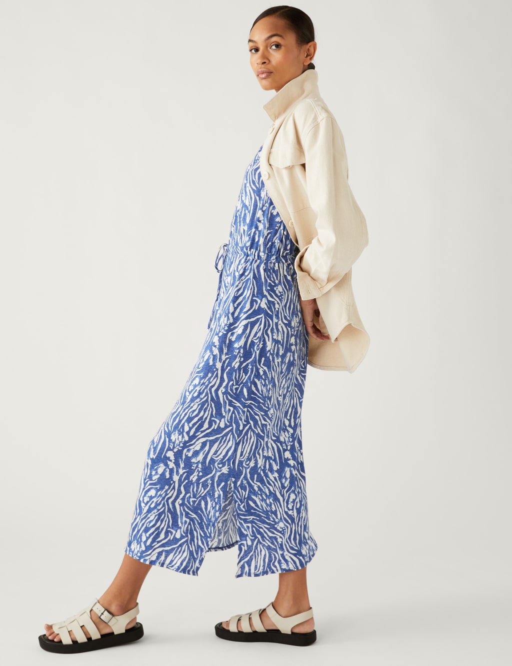 Linen Rich Printed Midaxi Waisted Dress image 2
