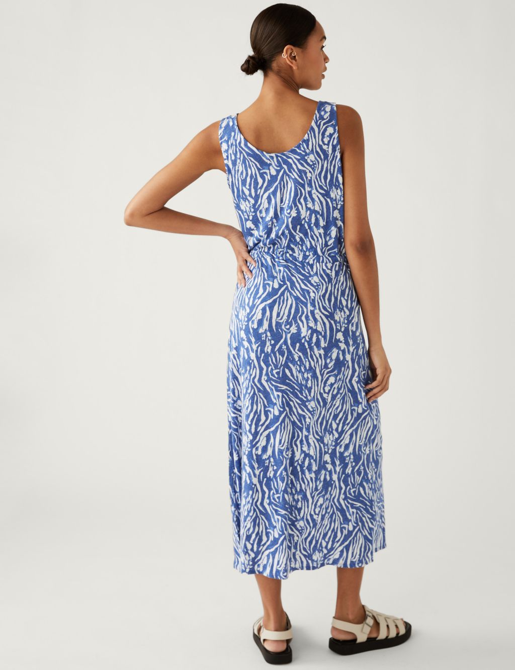 Linen Rich Printed Midaxi Waisted Dress image 5