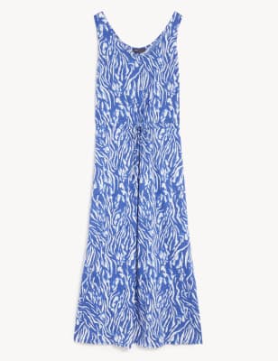 Linen Rich Printed Midaxi Waisted Dress