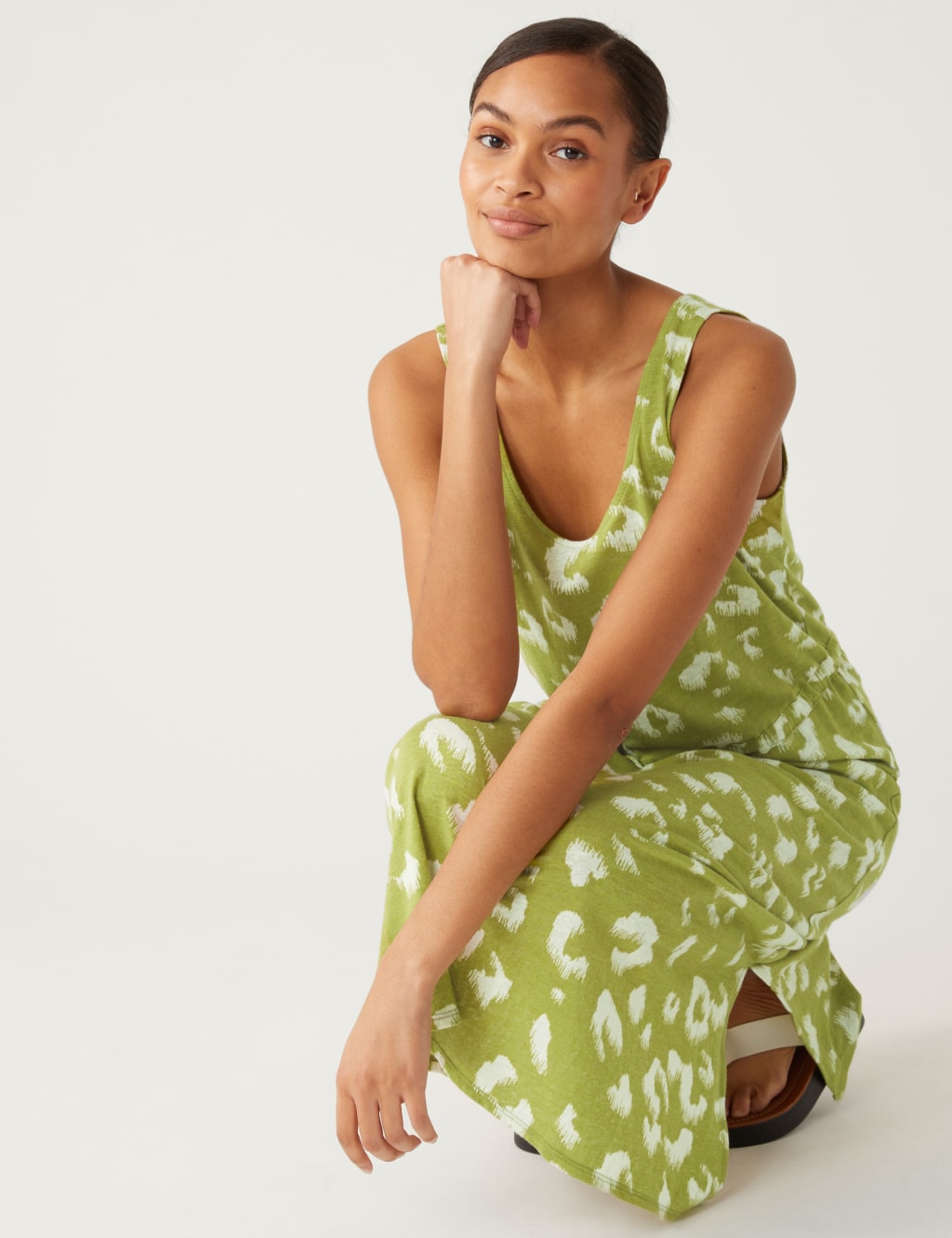 Linen Rich Printed Midaxi Waisted Dress image 3