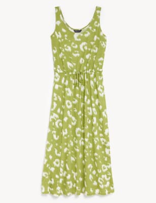 Linen Rich Printed Midaxi Waisted Dress