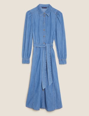 

Womens M&S Collection Denim Belted Midi Shirt Dress, Denim