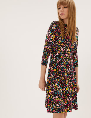 

Womens M&S Collection Jersey Floral Mini Swing Dress - Multi, Multi