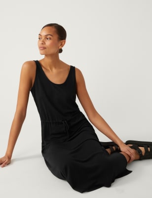

Womens M&S Collection Linen Rich Jersey Midaxi Waisted Dress - Black, Black