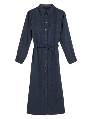 

Womens M&S Collection Pure Tencel™ Belted Midi Shirt Dress - Navy, Navy