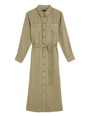 

Womens M&S Collection Pure Tencel™ Belted Midi Shirt Dress - Khaki, Khaki