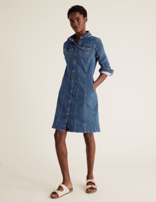  Robe chemise coupe courte en jean - Denim