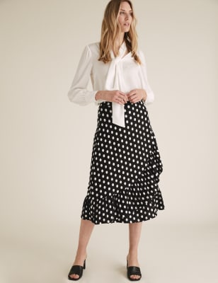 polka dot midi wrap skirt