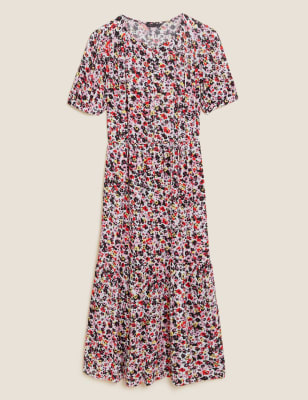 

M&S Collection Vestido a media pierna en capas con estampado de florecillasWomens - Pink Mix, Pink Mix