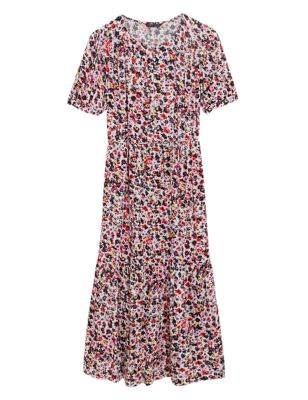 M&S Womens Ditsy Floral Midi Tiered Dress