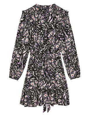 

Womens M&S Collection Printed Sparkle Mini Tiered Dress - Black Mix, Black Mix