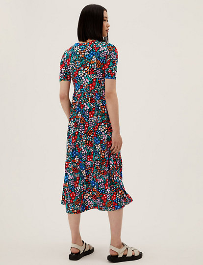 Jersey Ditsy Floral Midi Tiered Dress