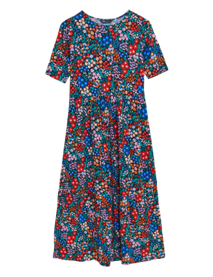 

Womens M&S Collection Jersey Ditsy Floral Midi Tiered Dress - Multi, Multi