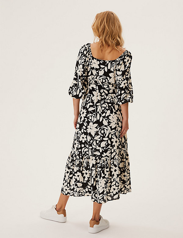 Floral Square Neck Midaxi Tiered Dress