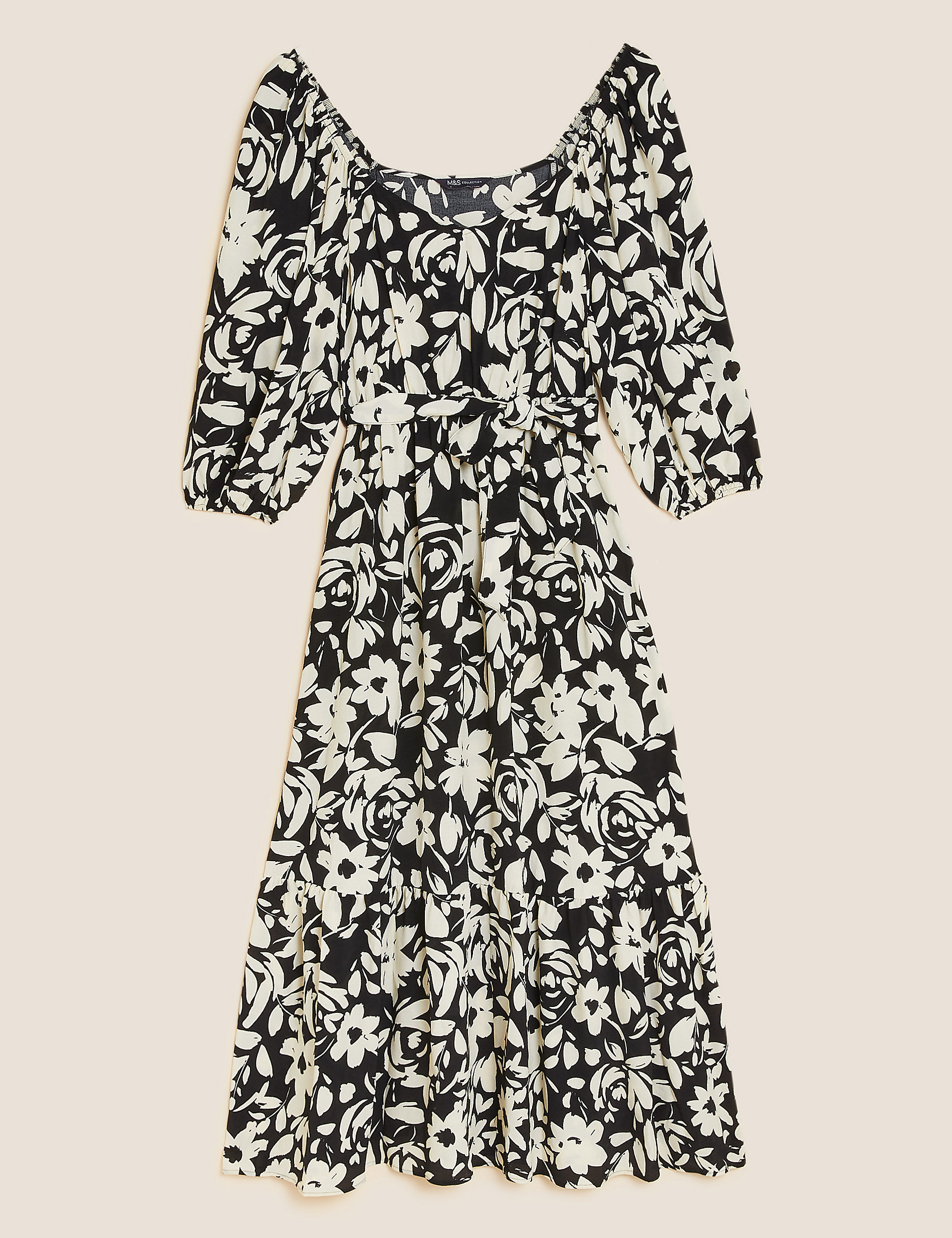 Floral Square Neck Midaxi Tiered Dress