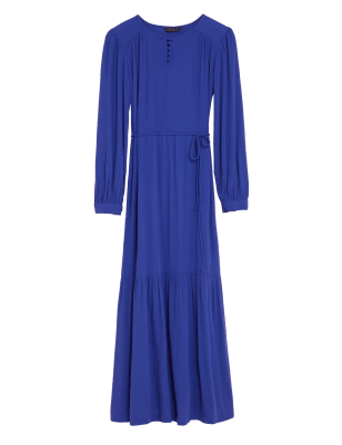 

M&S Collection Tie Waist Midaxi Tiered DressWomens - Purple, Purple