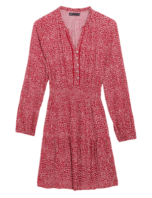 

Womens M&S Collection Printed V-Neck Mini Waisted Dress - Red Mix, Red Mix