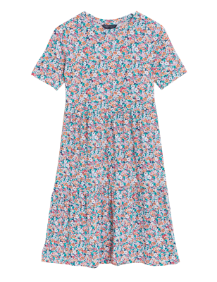 

Womens M&S Collection Jersey Printed Knee Length Tiered Dress - Multi, Multi