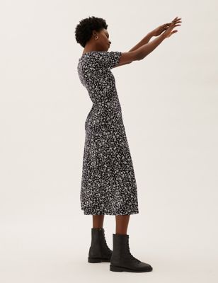 

Womens M&S Collection Jersey Animal Print Midi Tea Dress - Black Mix, Black Mix