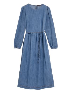 

Womens M&S Collection Pure Cotton Relaxed Denim Midi Dress, Denim