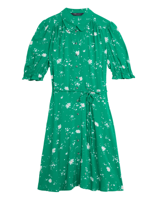 

Womens M&S Collection Ditsy Floral Belted Mini Shirt Dress - Green Mix, Green Mix