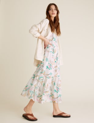  Robe midaxi avec imprimé et volants - Ivory Mix