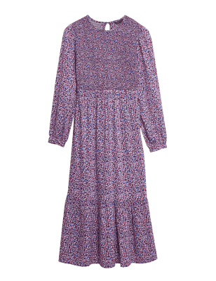 

Womens M&S Collection Animal Print Round Neck Shirred Midi Dress - Purple Mix, Purple Mix