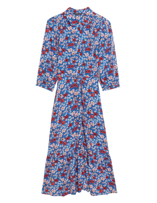 

Womens M&S Collection Midi-Shirtkleid mit Blumenmuster - Blue Mix, Blue Mix