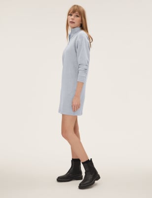 

Womens M&S Collection Cotton Rich High Neck Mini Jumper Dress - Grey Marl, Grey Marl