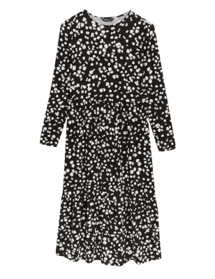 

M&S Collection Vestido en capas de punto a media pierna estampado con cuello redondoWomens - Black Mix, Black Mix