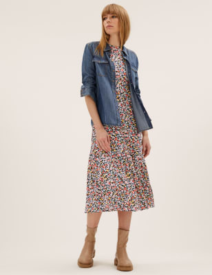 

M&S Collection Vestido a media pierna de punto floral en capasWomens - Multi, Multi