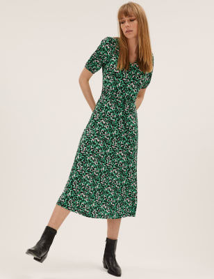 

Womens M&S Collection Midi-Teekleid aus Jersey mit Tiermuster - Green Mix, Green Mix