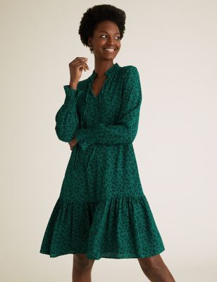  Robe coupe courte style portefeuille à motif fleuri et volants - Green Mix