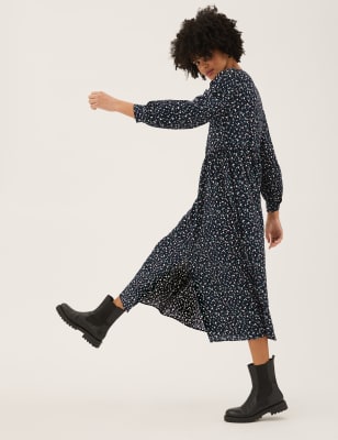 

Womens M&S Collection Printed Button Through Midaxi Smock Dress - Navy Mix, Navy Mix