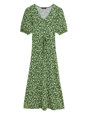 

Womens M&S Collection Jersey Floral V-Neck Midi Tea Dress - Green Mix, Green Mix