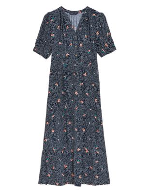 

Womens M&S Collection Ditsy Floral Button Front Midi Tiered Dress - Navy Mix, Navy Mix