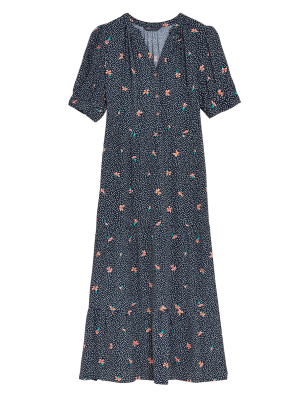 

Womens M&S Collection Ditsy Floral Button Front Midi Tiered Dress - Navy Mix, Navy Mix