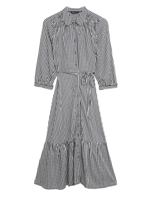 

Womens M&S Collection Checked Midi Shirt Dress - Black Mix, Black Mix