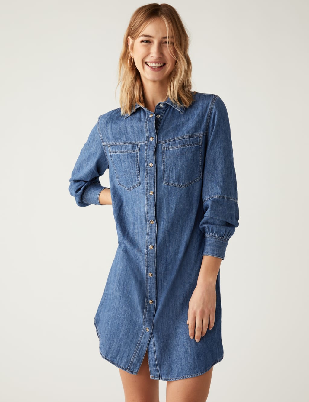 Denim Knee Length Shirt Dress image 4